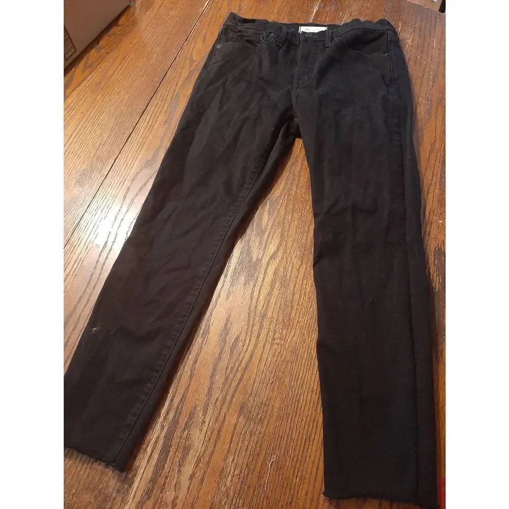 Waist 29 Madewell 9" High Rise Skinny Crop Black Denim Jeans Raw Hem w/ Pockets